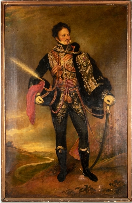 19th C. Oil On Canvas, Portrait Of A Hussar In Full Dress Uniform (item 94866)